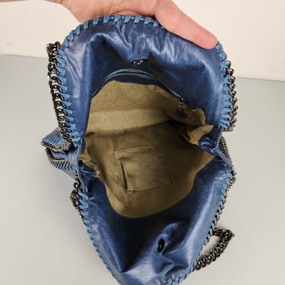 Stella McCartney Shoulder Bag Womens Blue Falabella Metallic Shaggy Deer Chain - Picture 9 of 12
